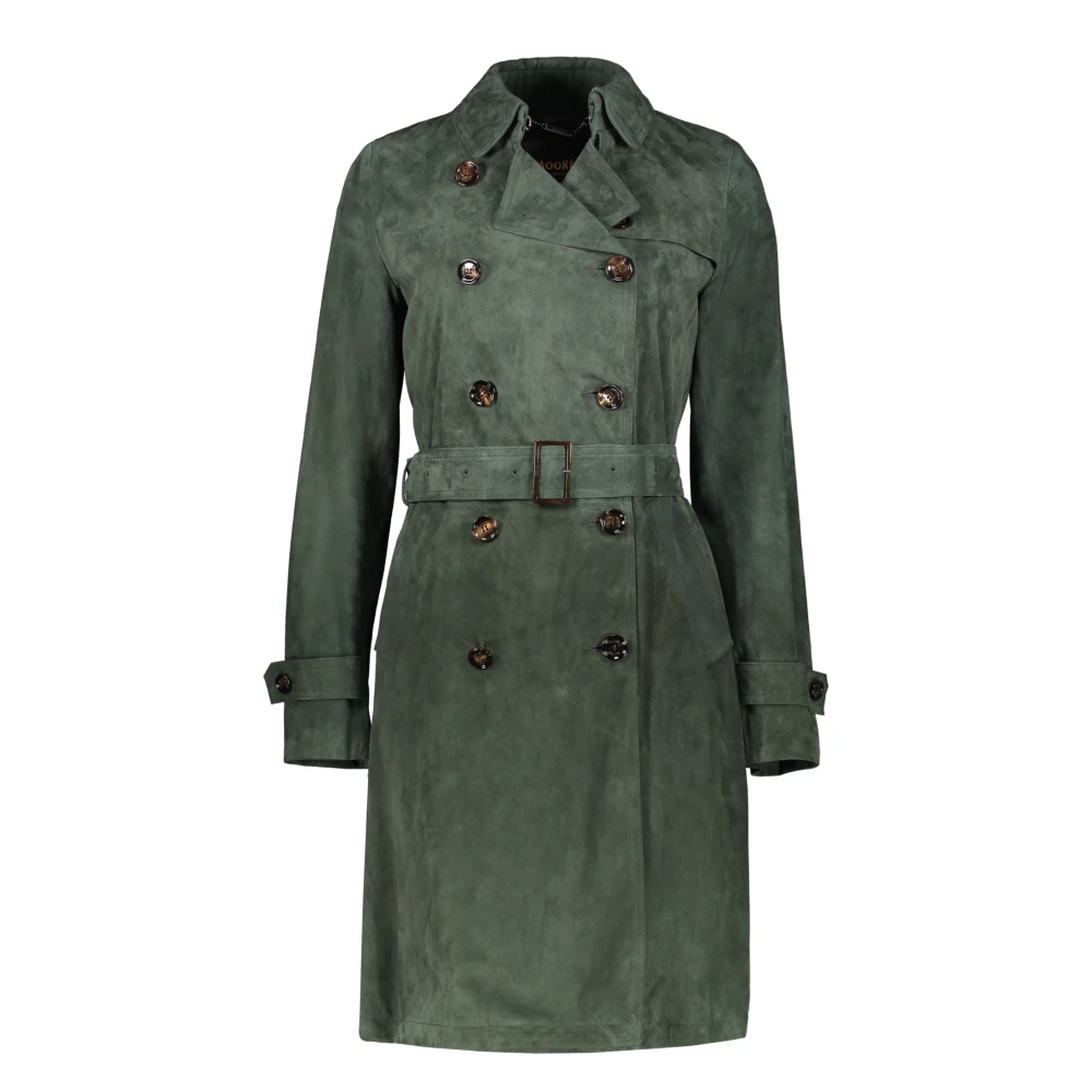 Moorer Stijlvolle leren jas met logodetails Green Dames