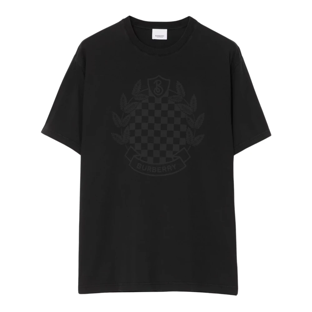 Burberry Rutig Crest Bomull T-shirt Black, Herr