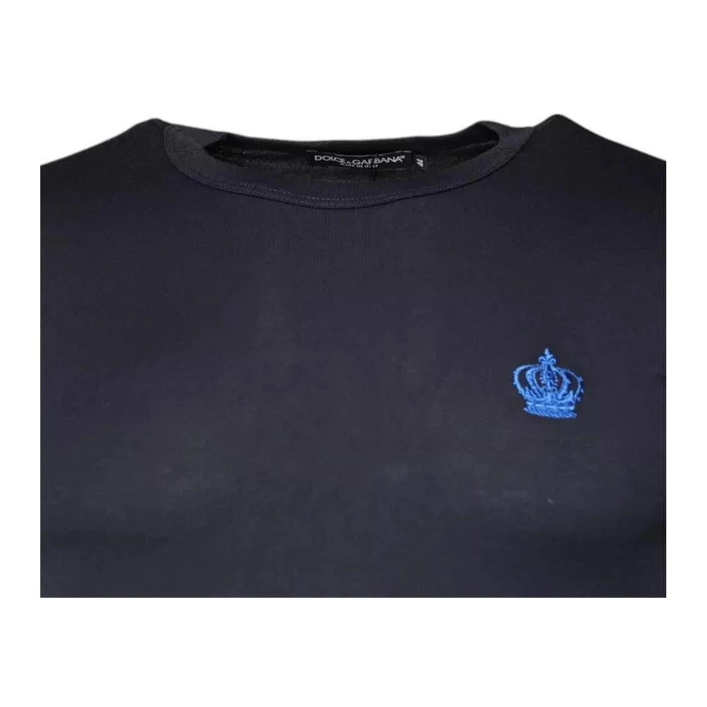 Dolce & Gabbana Blauw Kroon Geborduurd T-shirt Blue Heren