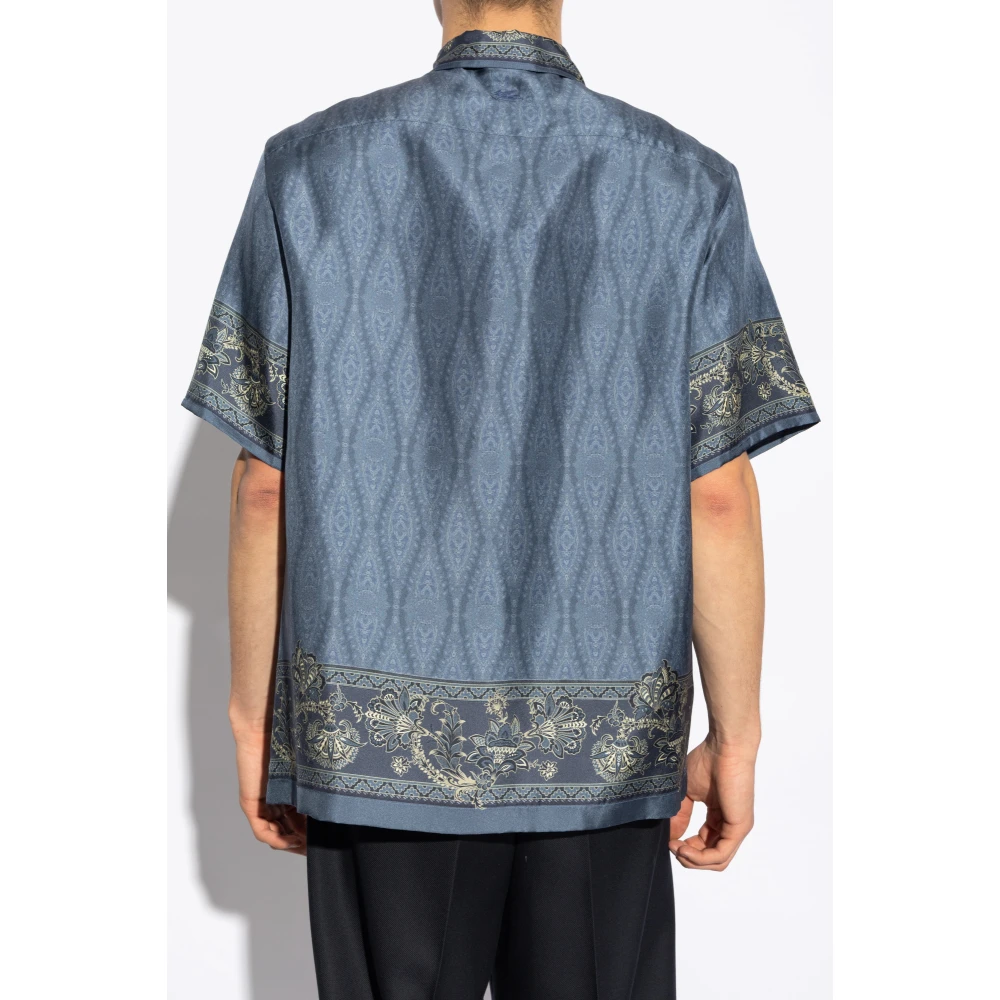 ETRO Zijden shirt met print Blue Heren