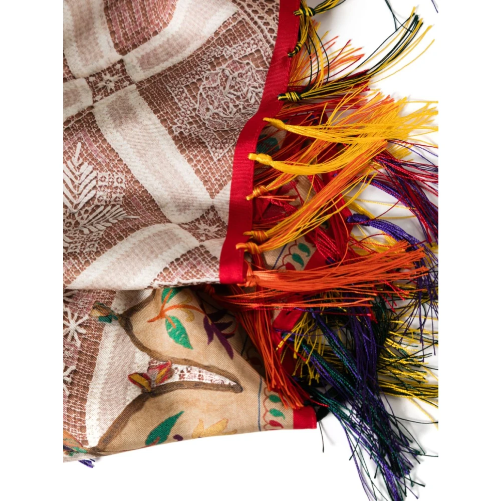 Pierre-Louis Mascia Zijden Satijn Mix Print Sjaal met Franje Multicolor Dames