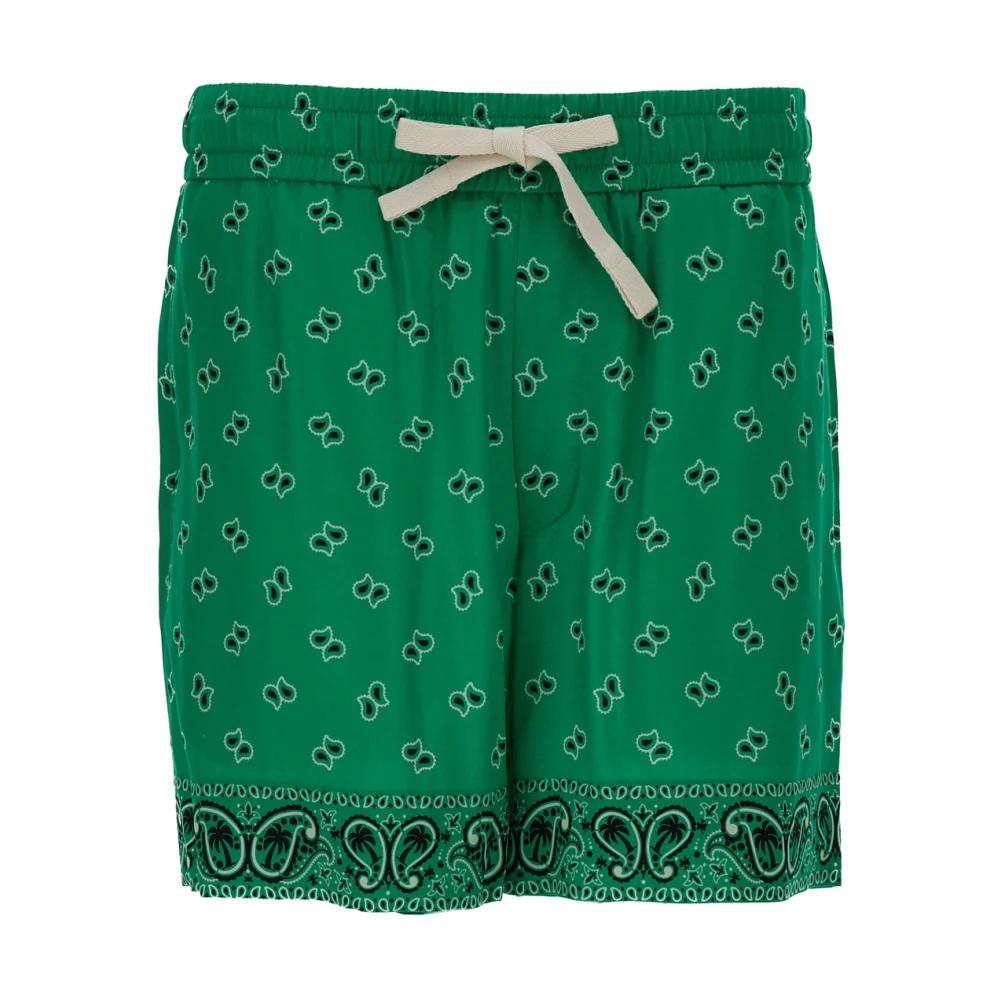 Palm Angels Paisley Print Shorts Lichtgewicht Elastische Taille Green Heren