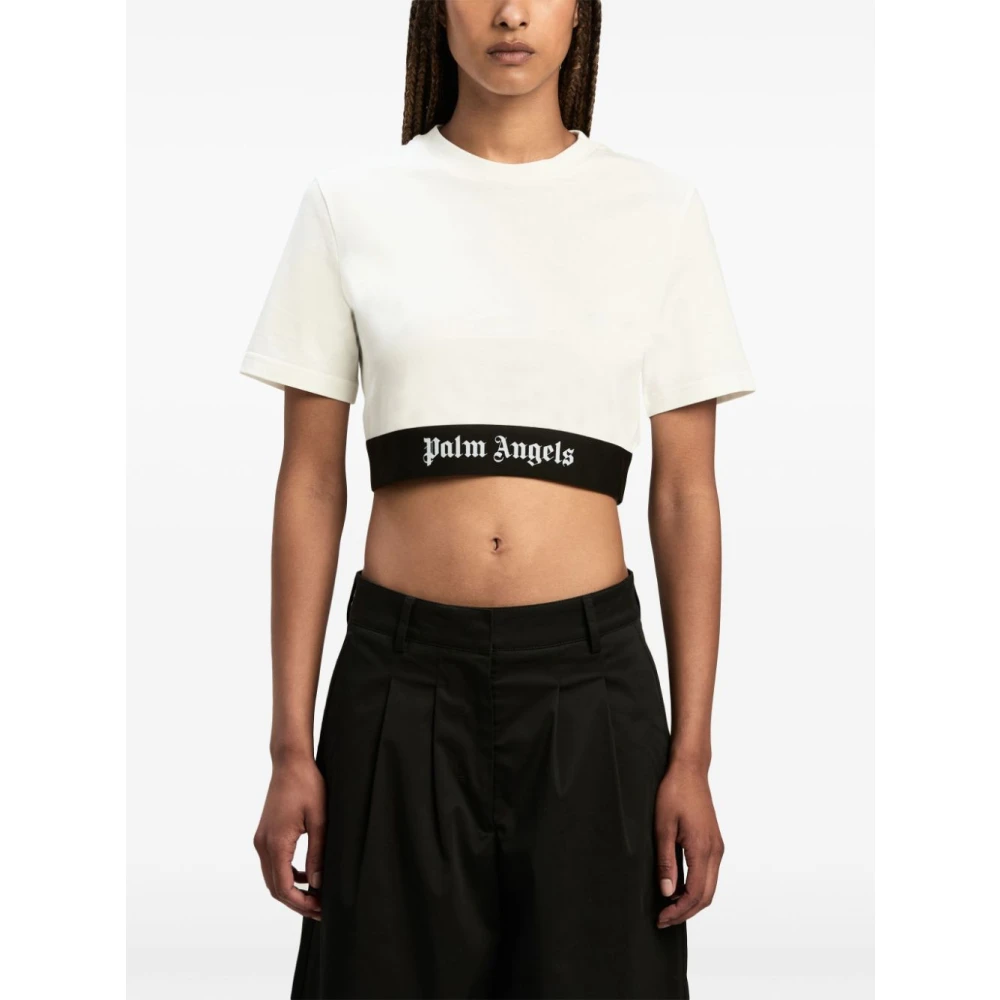 Palm Angels Logo Underband Crew Neck T-shirt White Dames