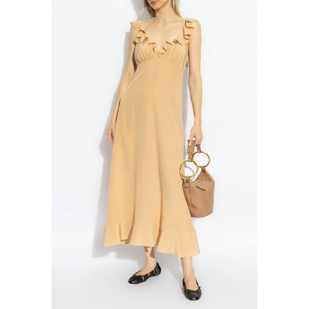 Chloé Zijden jurk met ruches Beige Dames