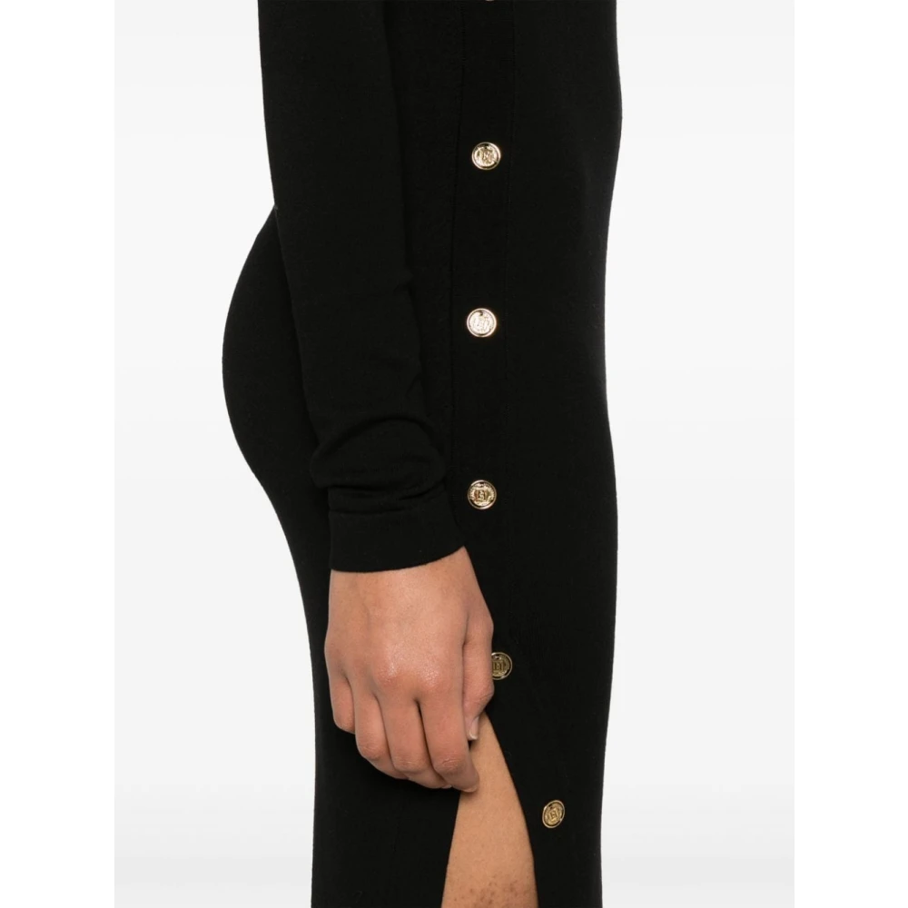 Elisabetta Franchi Zwarte Midi Jurk met Gouden Knopen Black Dames