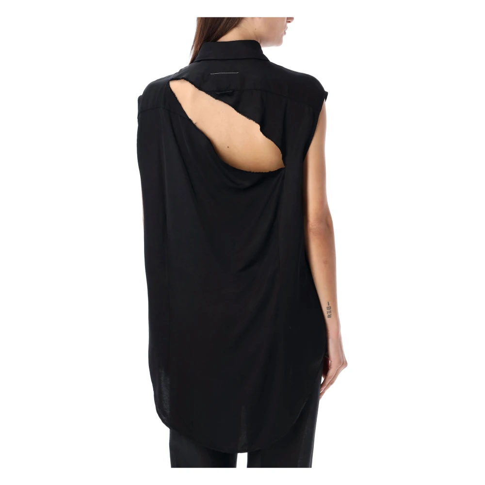 MM6 Maison Margiela Zwarte Mouwloze Cut-Out Shirt Black Dames