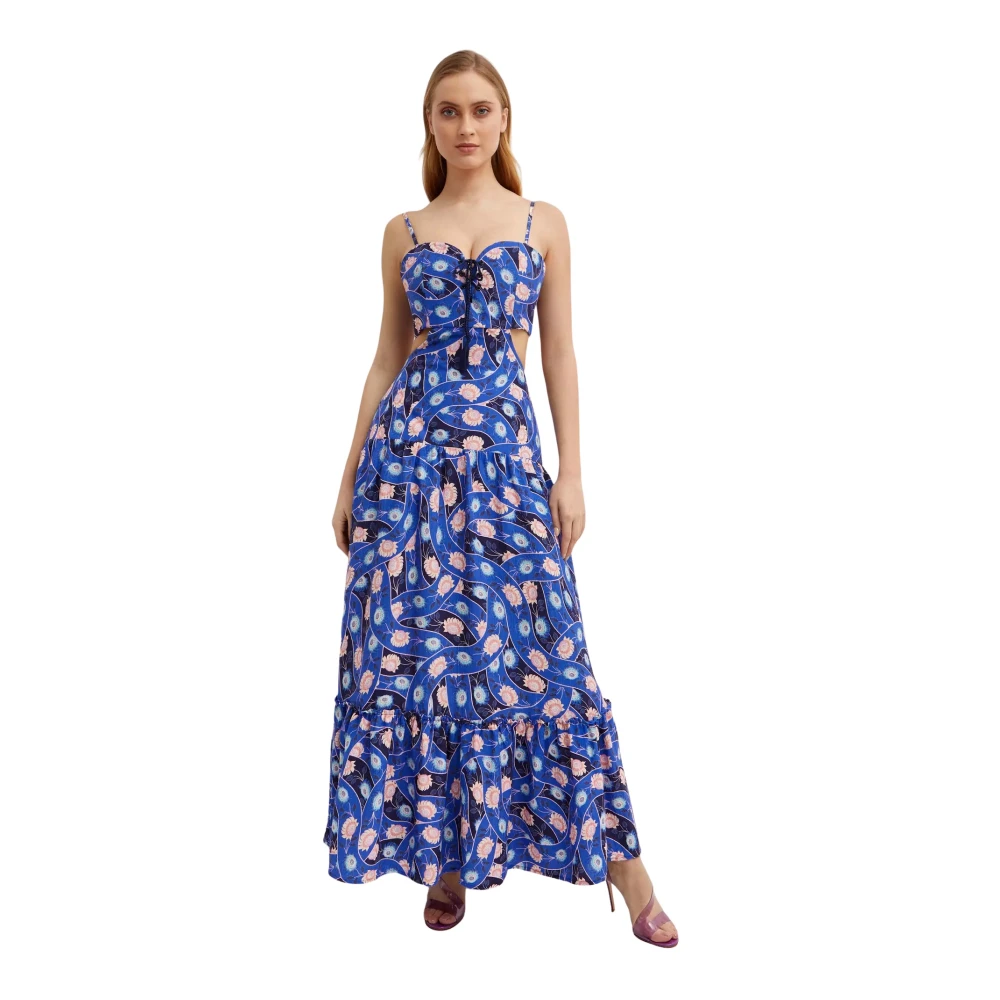 Agua by Agua Bendita Bloemen Maxi Jurk Open Rug Blue Dames