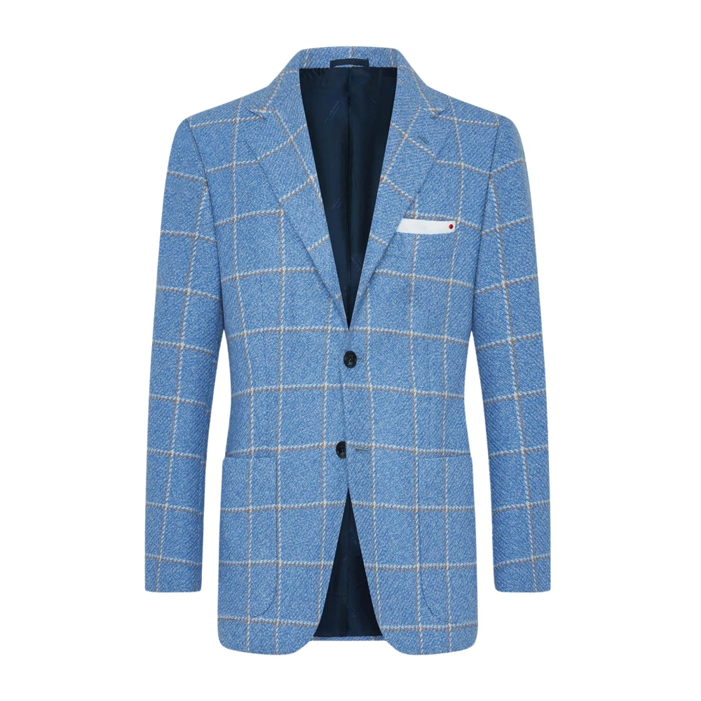 Kiton Geruite Cashmere Jas Blue Heren