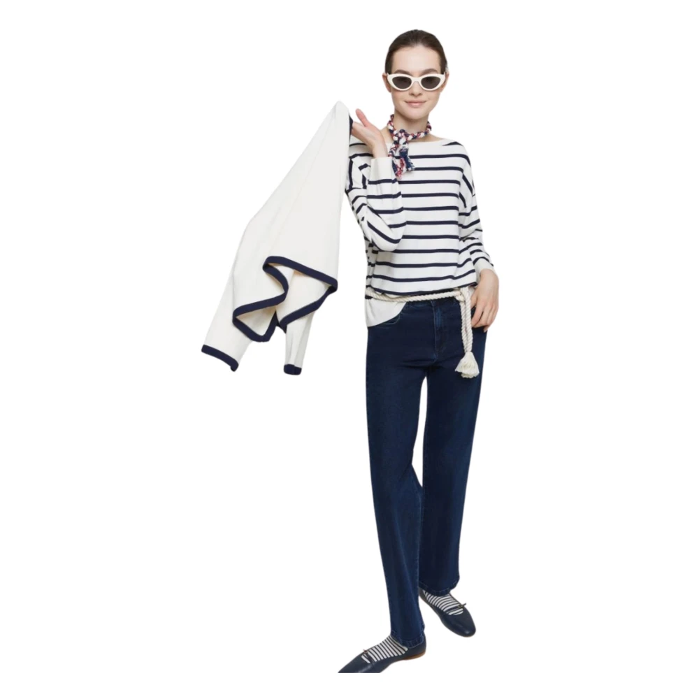 Iblues Stretch Trui met Zijsplitten White Dames