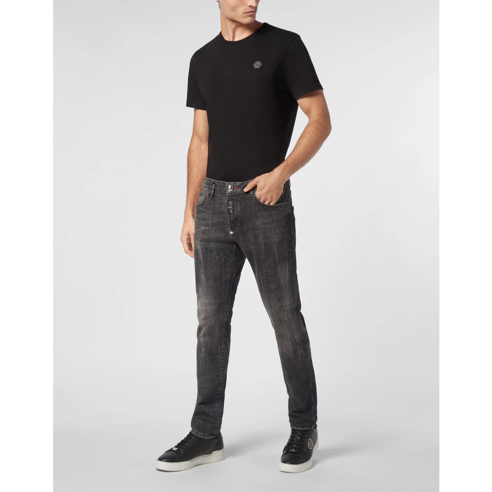 Philipp Plein Hexagon Denim Broek met Logolabel Gray Heren