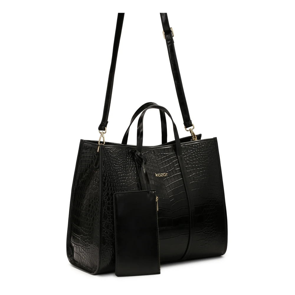Kazar Grote leren handtas met exotisch patroon Black Dames