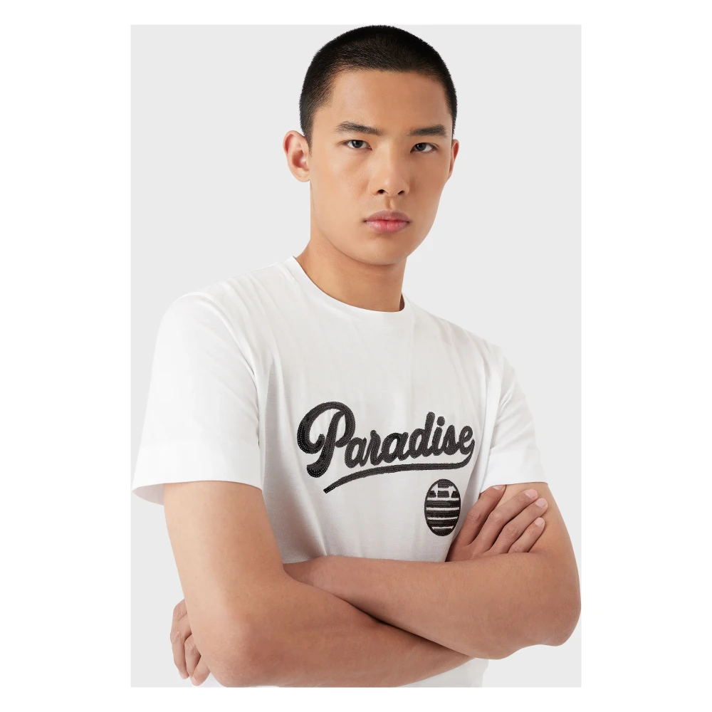 Emporio Armani Stijlvolle Sequin Heren T-Shirt White Heren