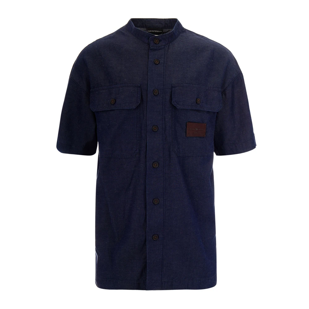 Emporio Armani Mannelijk Blauw Overhemden Heren, M, Denim, Comfort Fit Shirt In Capsule Denim Lyocell Chambray