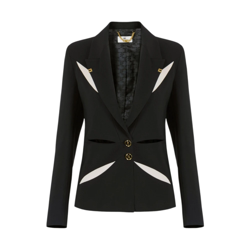 Elisabetta Franchi Black Crepe Blazer With Bicolor Cut-Outs - Female - Blazers - 2XL - Jackets