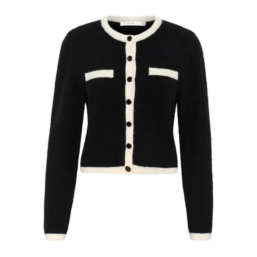 Gestuz Black Contrast Cardigan /Ivory Combination - Female - Cardigans - 2XS - Knitwear