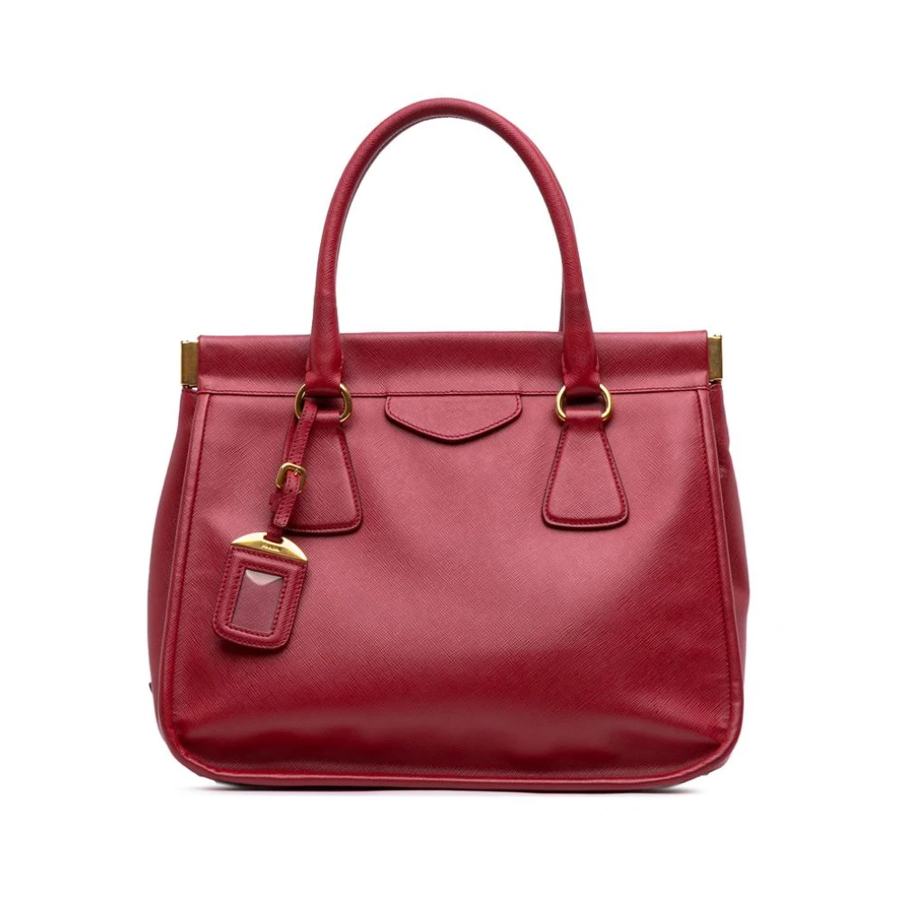 Prada Vintage Women's Red Pre-Owned Structu Top Handle Bag Versatile Everyday Handbag