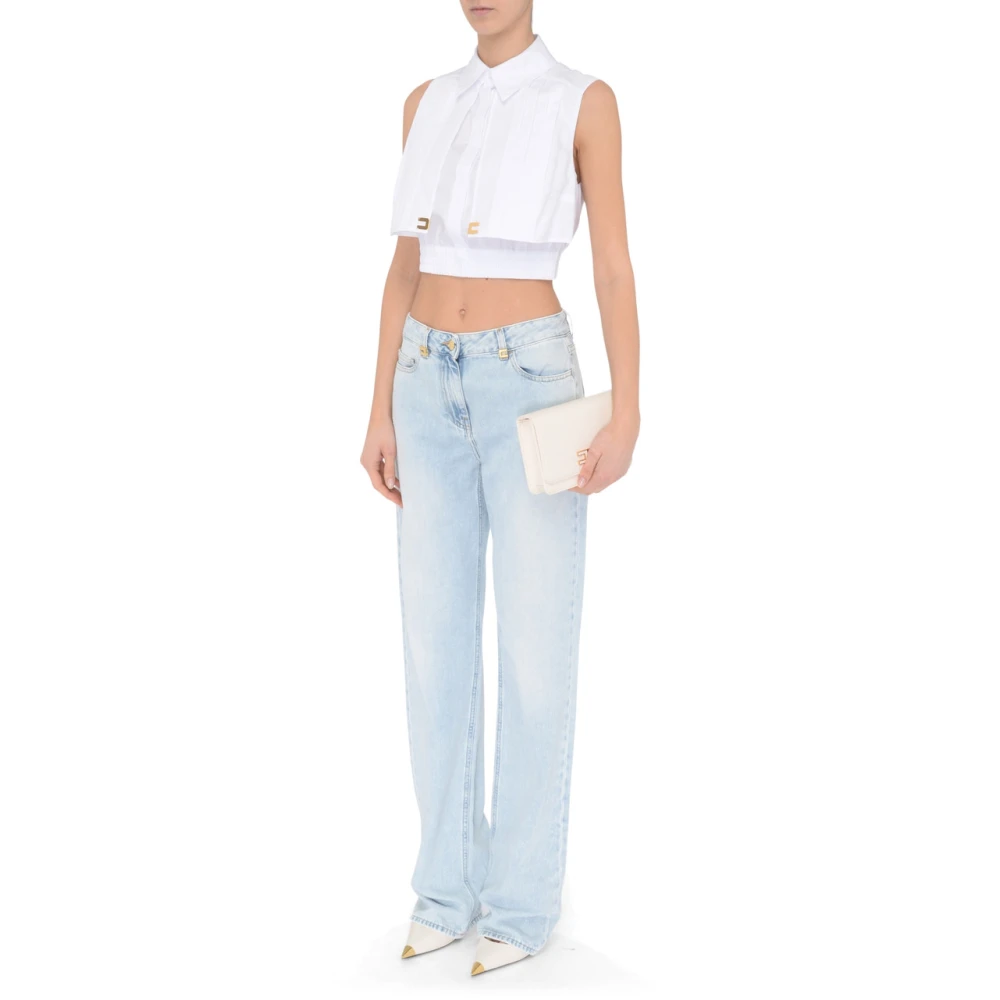 Elisabetta Franchi Blauwe Denim Palazzo Jeans met Juweeldetails Blue Dames