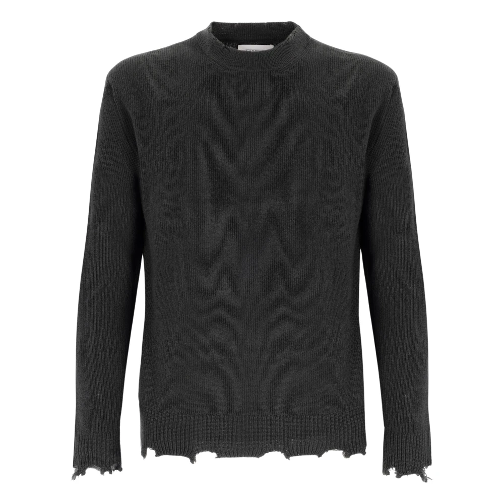 Laneus Crewneck Sweater With Wool Breakages Green Heren