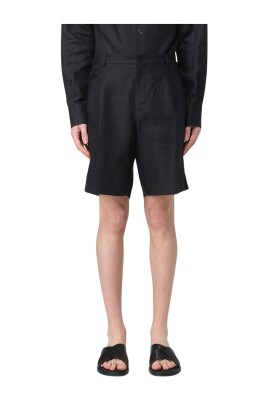 black-linen-pleated-shorts