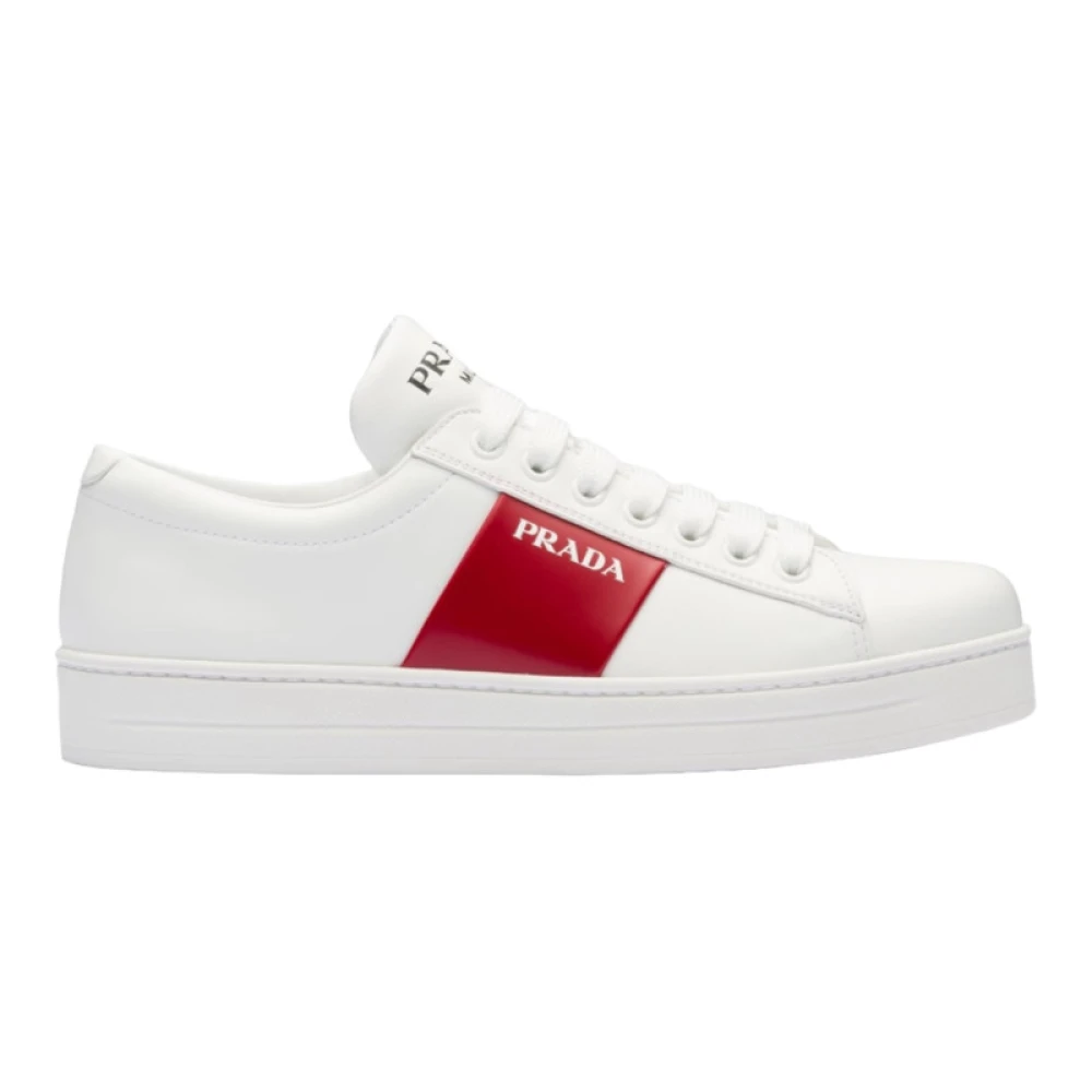 Prada Rött Läder Sneakers Ny Med Låda White, Dam