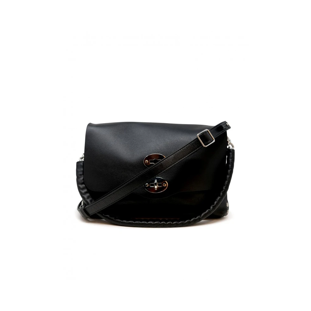 Zanellato Zwarte Schoudertas Postina Piuma Ketting Black Dames
