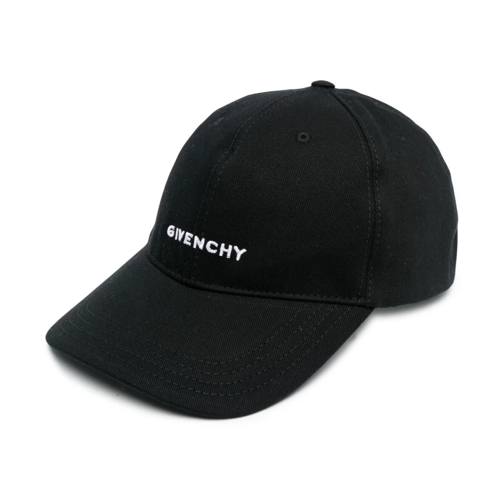 Givenchy Zwarte Geborduurde Logo Gebogen Peak Hoed Black Heren