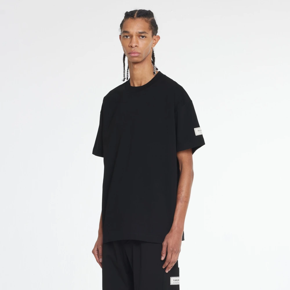 Flâneur Zwarte Katoenen T-shirt met Patch Black Heren