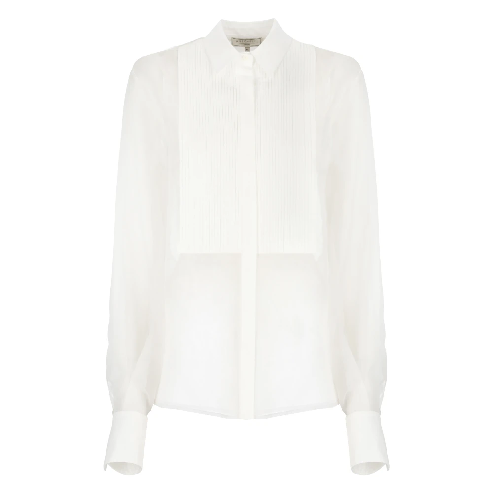 Antonelli Firenze Witte zijden tule overhemd met kraag White Dames