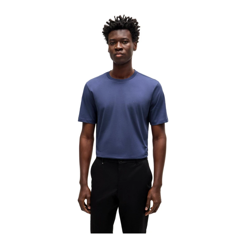 Hugo Boss Blauw Katoenen T-shirt met Rubberen Logo Blue Heren