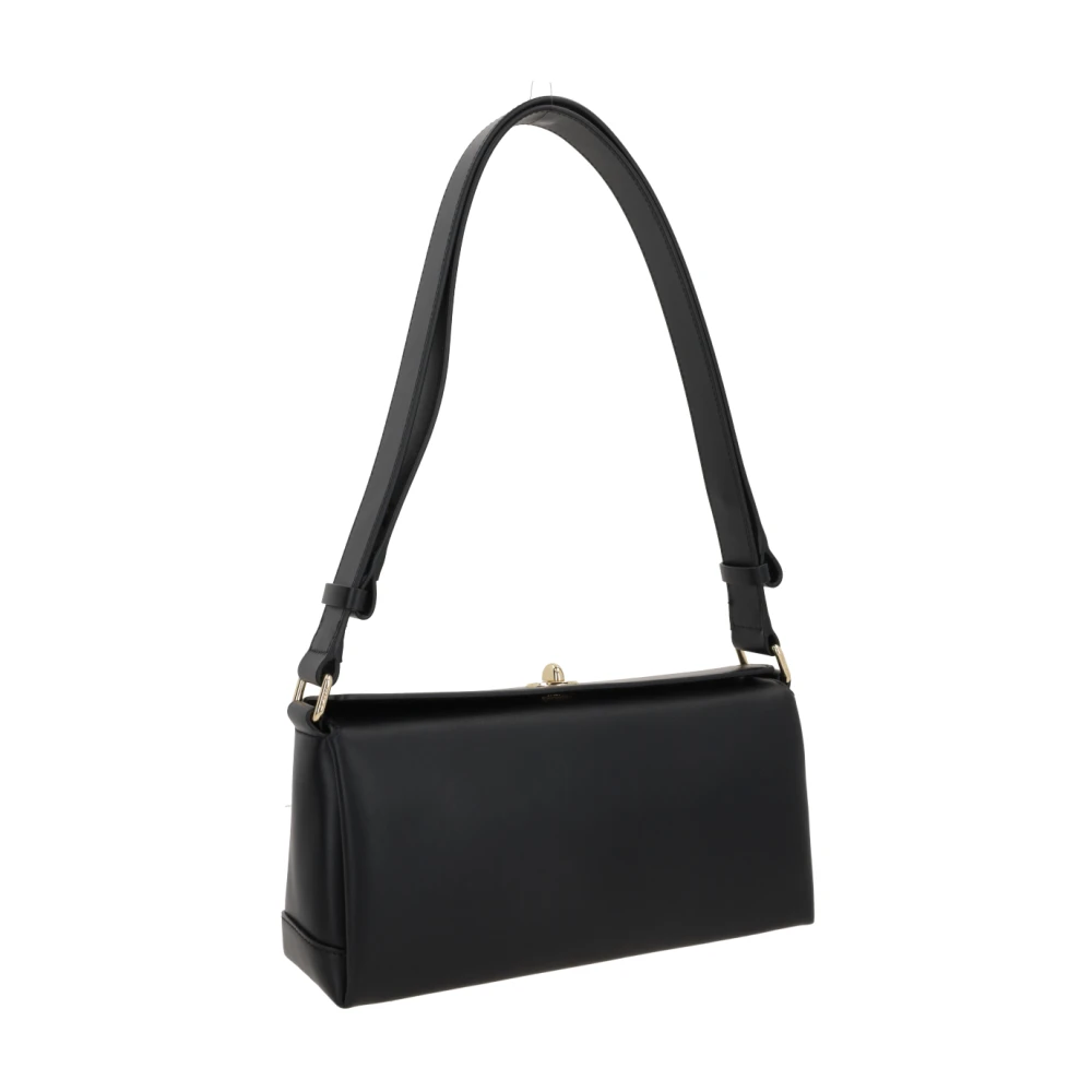 Plan C Zwarte leren schoudertas met twist-lock Black Dames