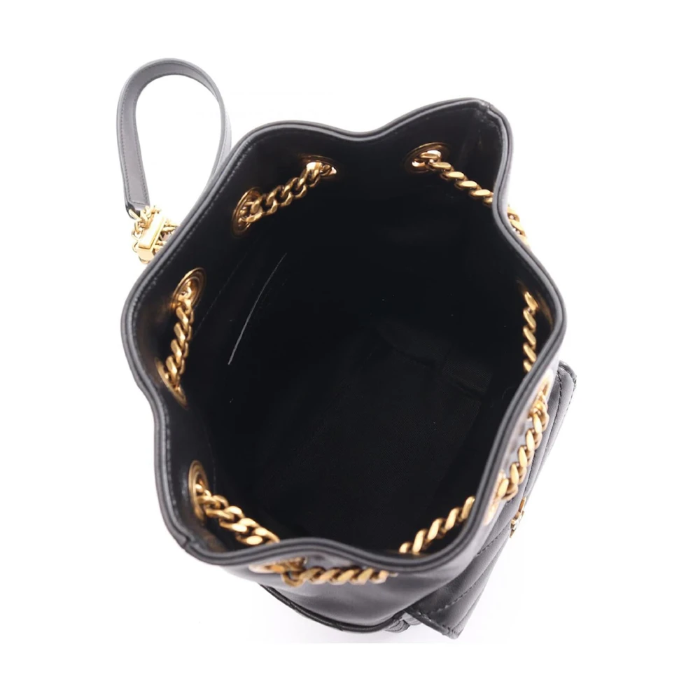 Saint Laurent Zwarte Leren Crossbody Tas met Voorvak Black Dames