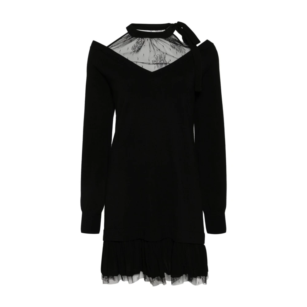 Twinset Zwarte Kantjurk met Strik Black Dames