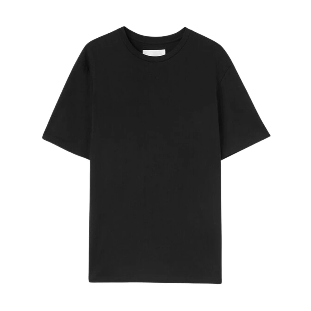 Jil Sander Zwart Katoenen T-shirt met Wit Logo Black Heren