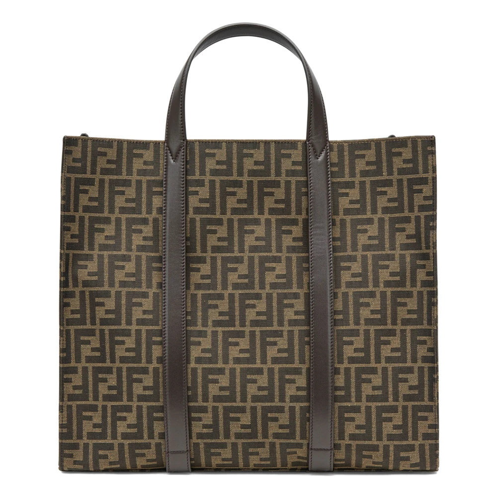 Fendi Men's Brown Shopping Bags, One Size, Ff Motif Leather Bag