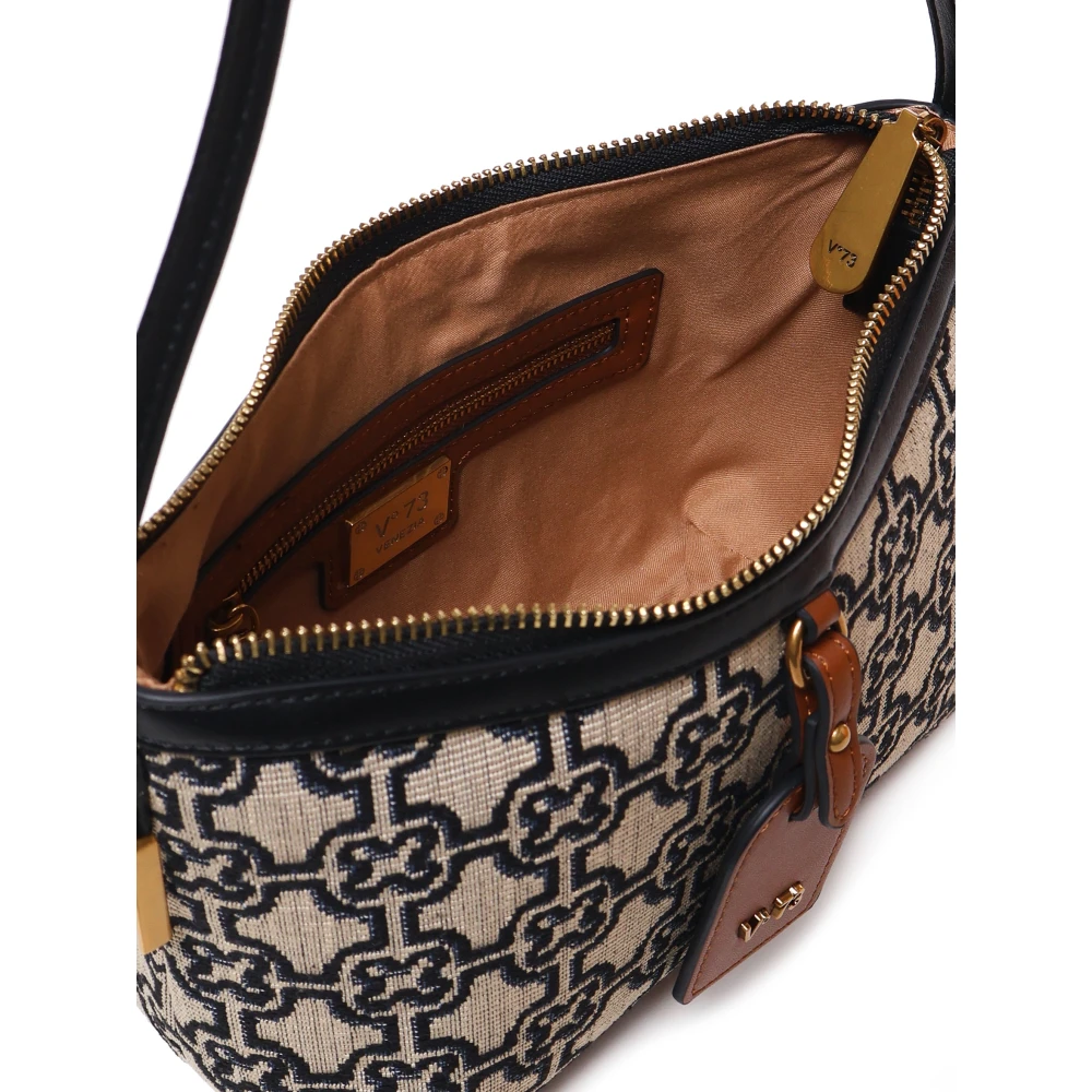 V73 Blauw Beige Leren Stoffen Schoudertas Multicolor Dames