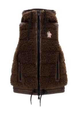 brown-hooded-fleece-vest-with-applique