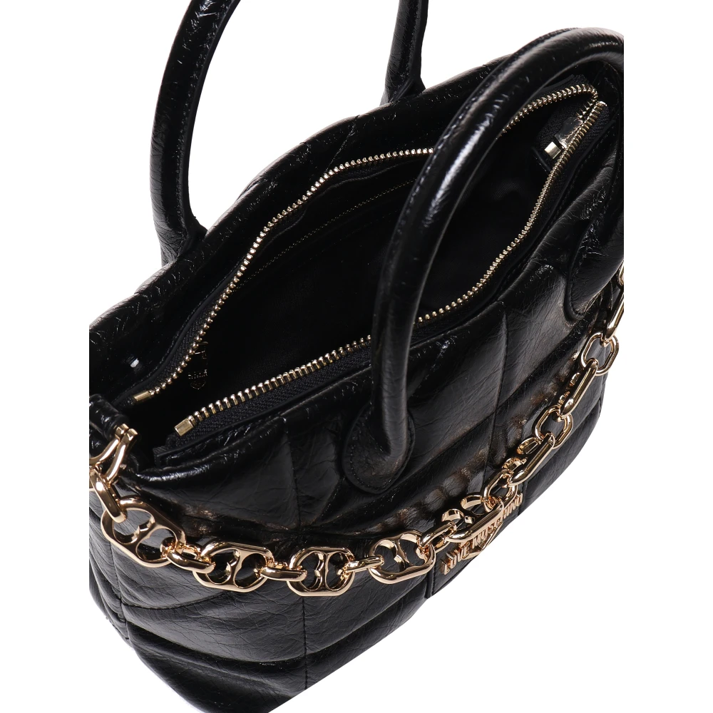 Love Moschino Zwarte Gewatteerde Handtas met Kettingen Black Dames