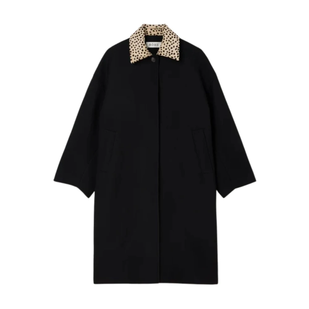 Róhe , Single-Breasted Coats, Female, Black, M, Cheetah Collar Wool Coat