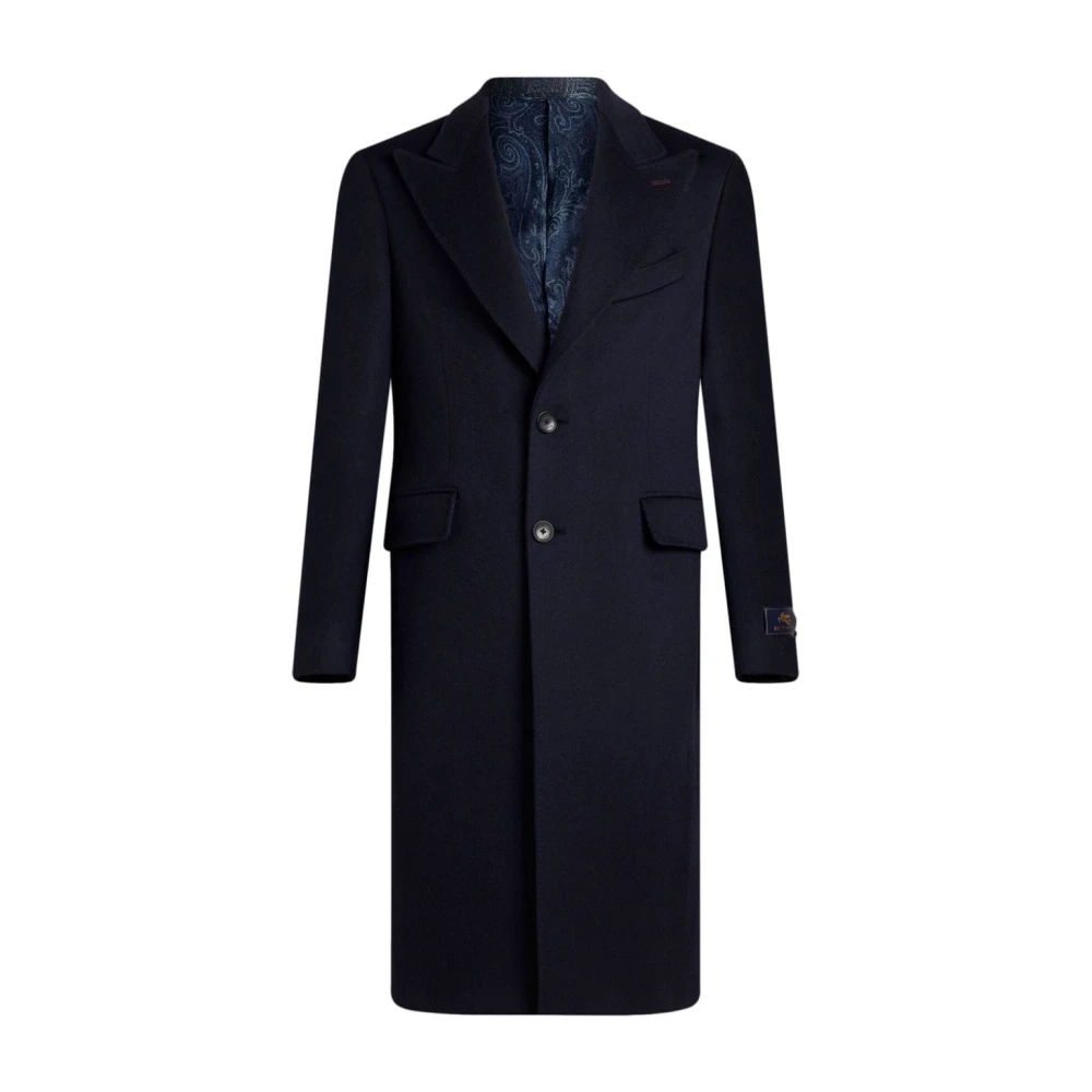 ETRO Navy Blauwe Kasjmier Jas Blue Heren