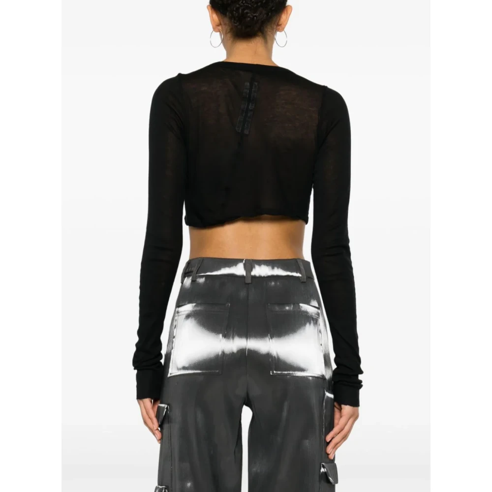 Rick Owens Zwart T-shirt met Ronde Hals en Lange Mouwen Black Dames