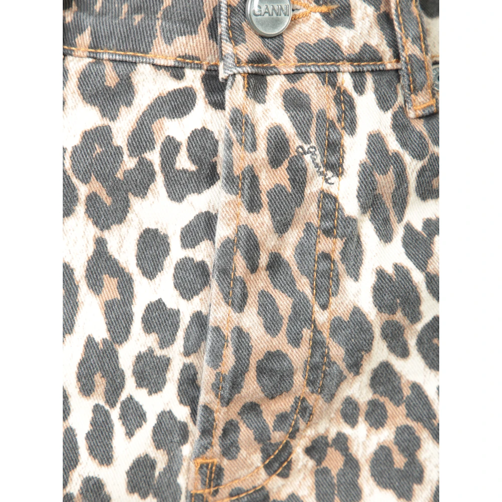Ganni Leopard Print Flared Jeans Aw24 Multicolor Dames