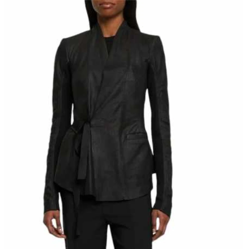 Rick Owens Zwart Leren Jas Wrap Cut Model Black Dames