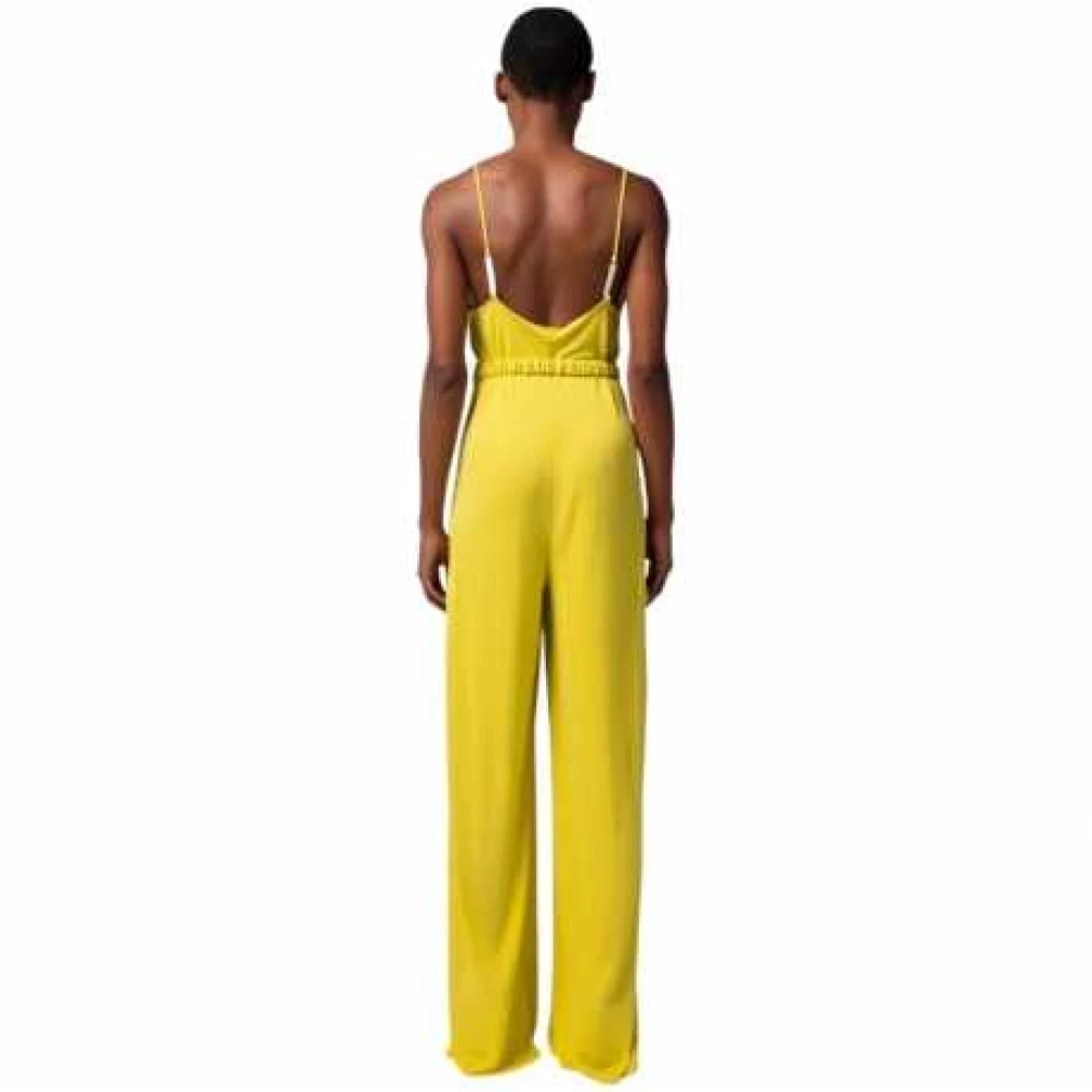 Elisabetta Franchi Gele Crepe Jumpsuit met V-Hals Yellow Dames