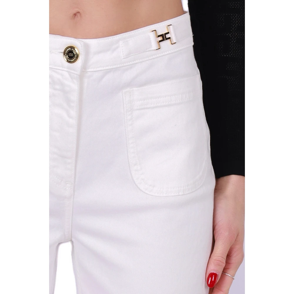 Elisabetta Franchi Witte Denim Palazzo Jeans White Dames