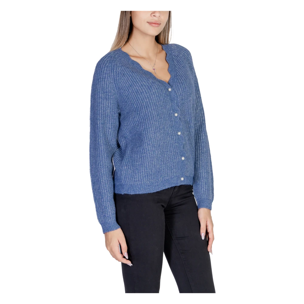 Vila Blauwe V-Neck Button-Up Cardigan Blue Dames