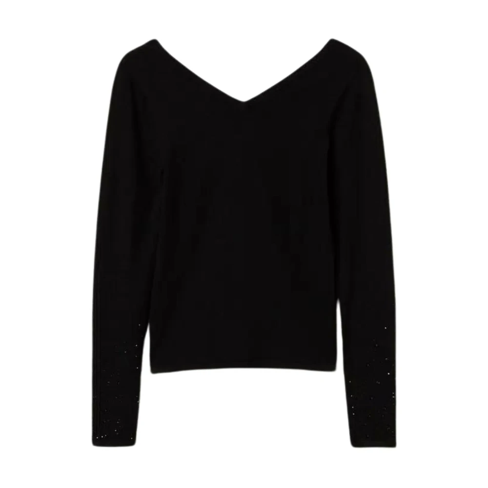 Twinset Zwarte Truien met Strass Black Dames