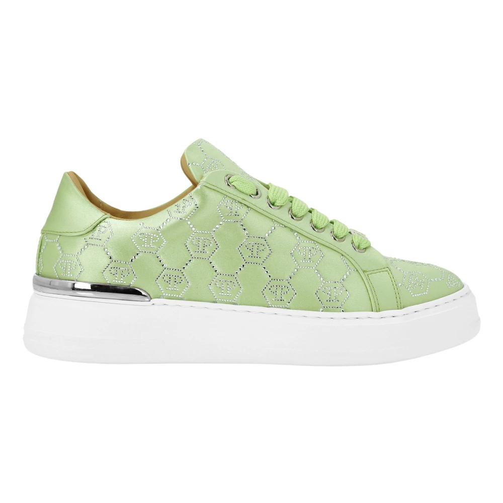 Philipp Plein Satin Lo Top Sneakers Monogram Strass Dames Schoenen Groen