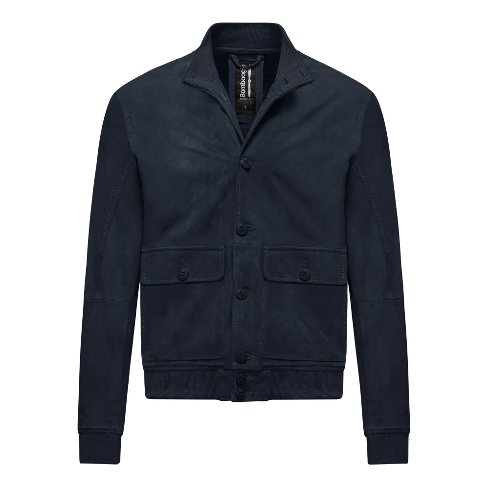 Bomboogie Men's Blue Leather Jackets, 2XL, Suede Leather Jacket