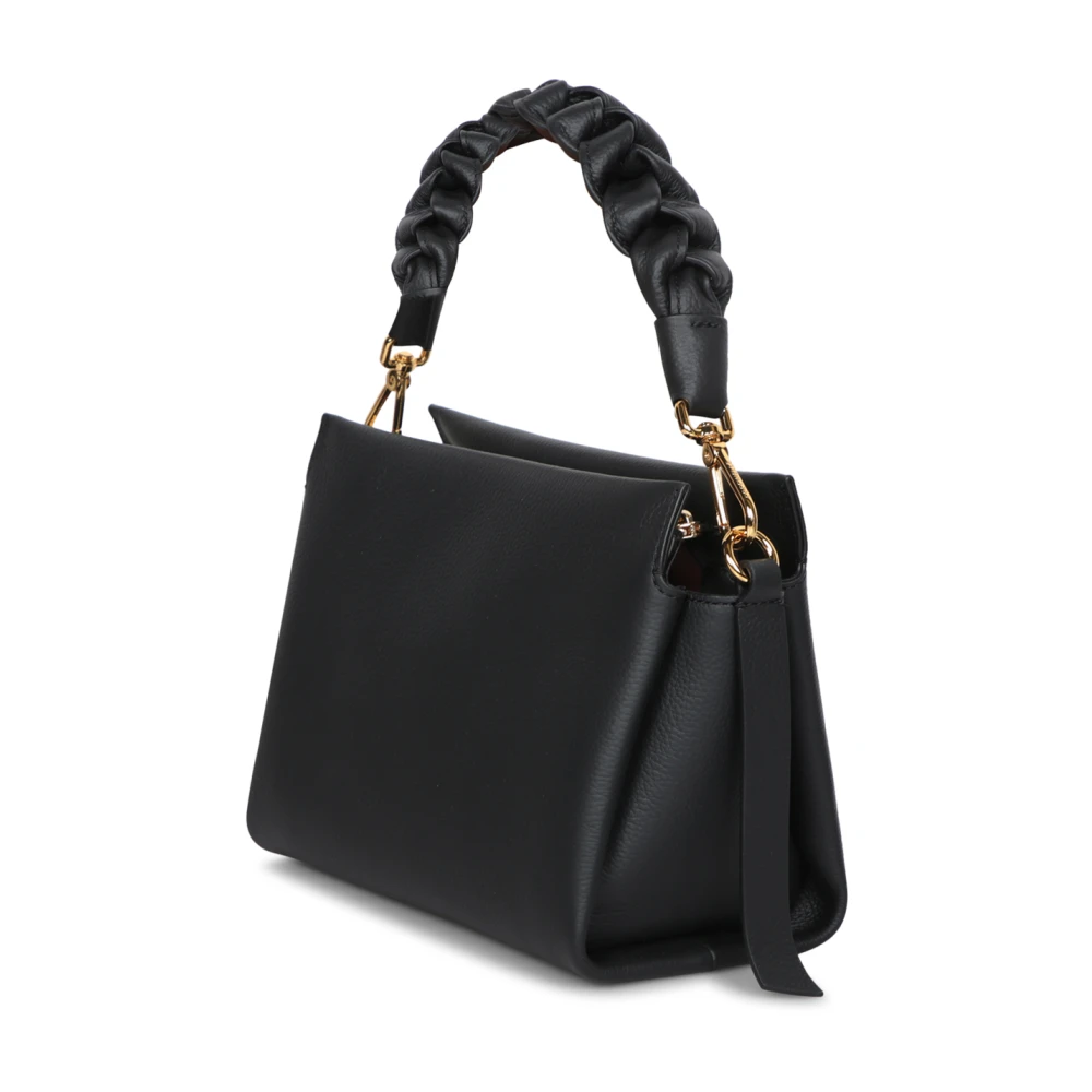 Coccinelle Zwarte leren tas met gevlochten handvat Black Dames