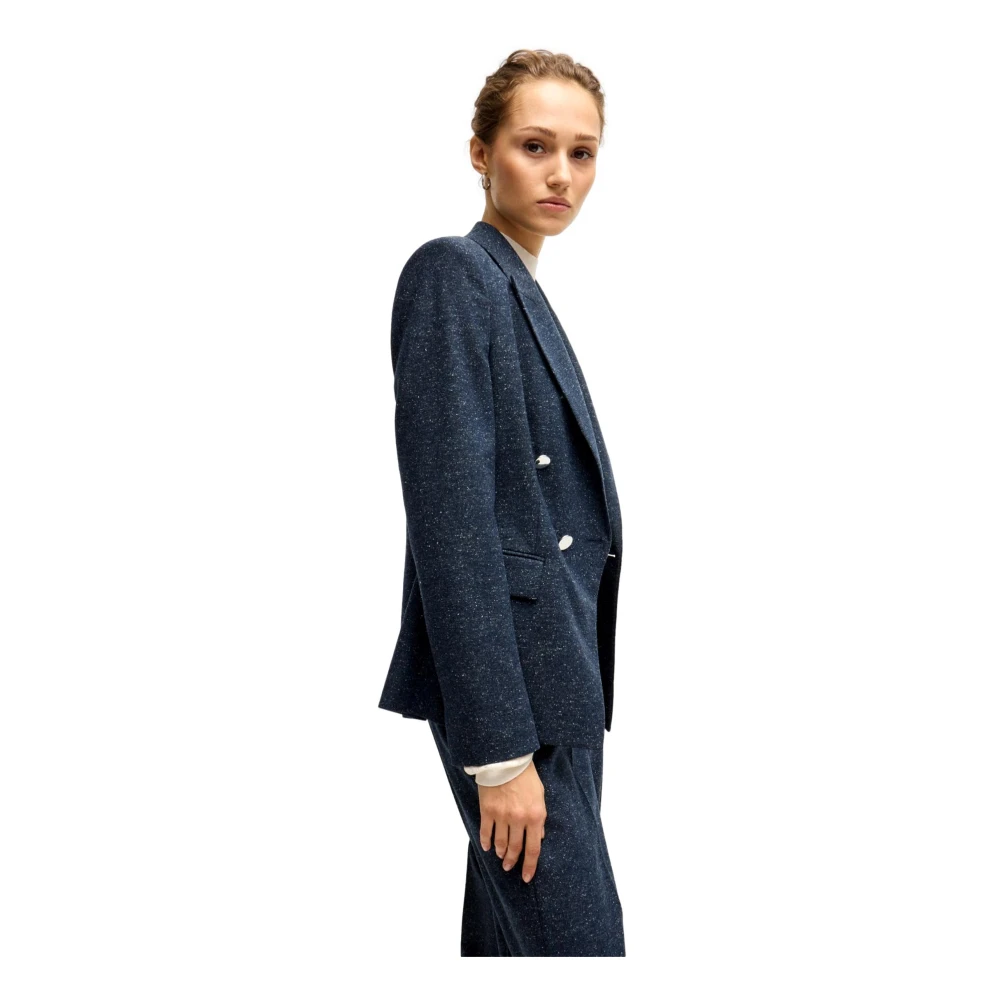 Hugo Boss Slim Fit Wollen Blend Double-Breasted Jas Blauw Blue Dames